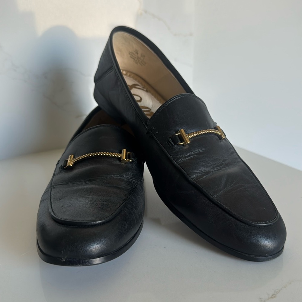 Women's Sam Edelman Lior black leather loafers with gold detail  size 7.5